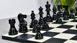 Smokey Staunton Series Painted Chess Set - Chess Pieces Only - Black and Red Painted Boxwood - 3.8" King