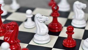 1849 Original Staunton Pattern Painted Chess Pieces (Lacquer Finished) Red Painted Crimson & Ivory White - 4.5" King