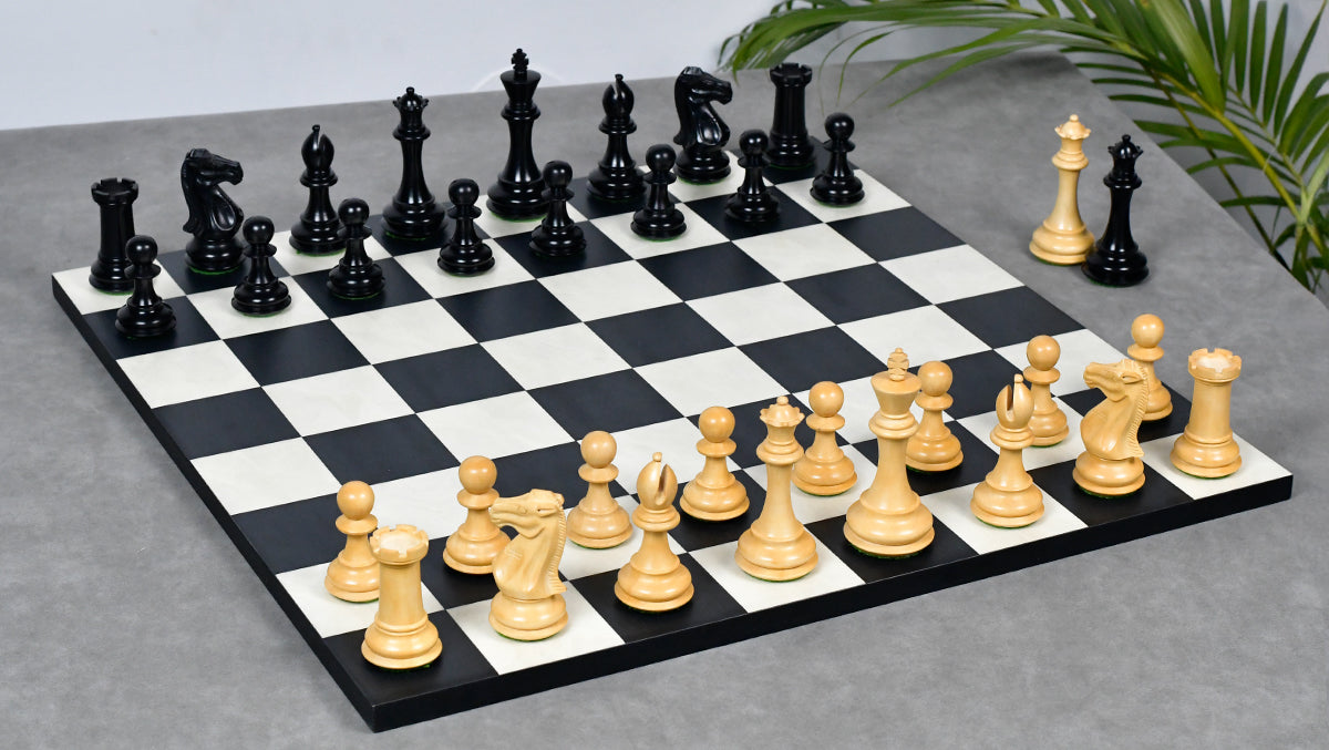 The Old Romeo Staunton Series Weighted Chess Pieces in Ebony & Box Wood - 3.8" King