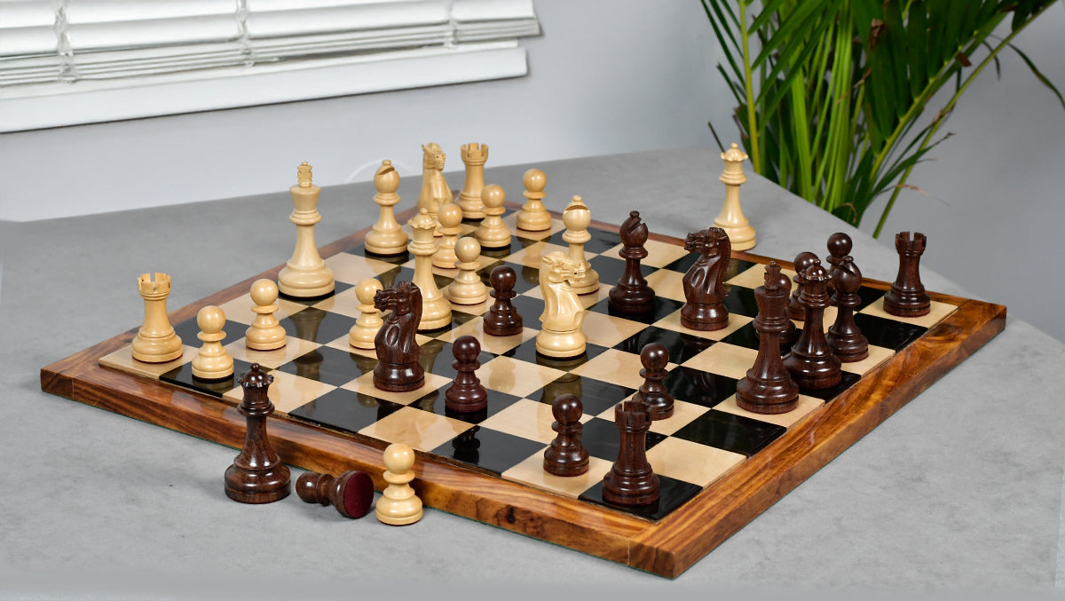 The Judit Polgar Repro Staunton Weighted Tournament Chess Pieces in Anjan Wood & Boxwood 3 ¾ Inch King - 1000 Grams
