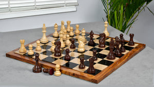 The Judit Polgar Repro Staunton Weighted Tournament Chess Pieces in Anjan Wood & Boxwood 3 ¾ Inch King - 1000 Grams