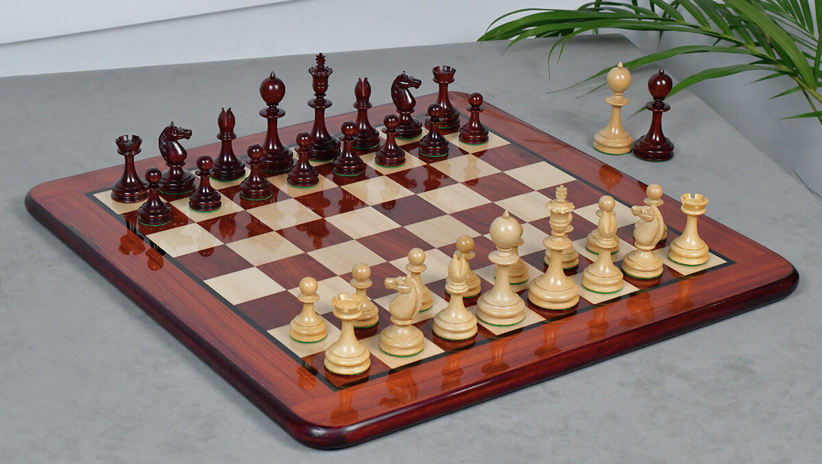 Reproduced 3.5" King Size William Hamlett Wooden Chess Pieces in Bud Rosewood / Boxwood