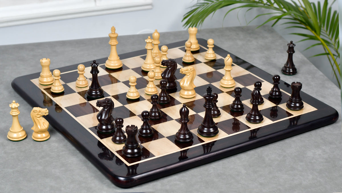 4.0" Desert Gold Staunton Series Wooden Chess Pieces in Rosewood & Box Wood - 1300 Grams