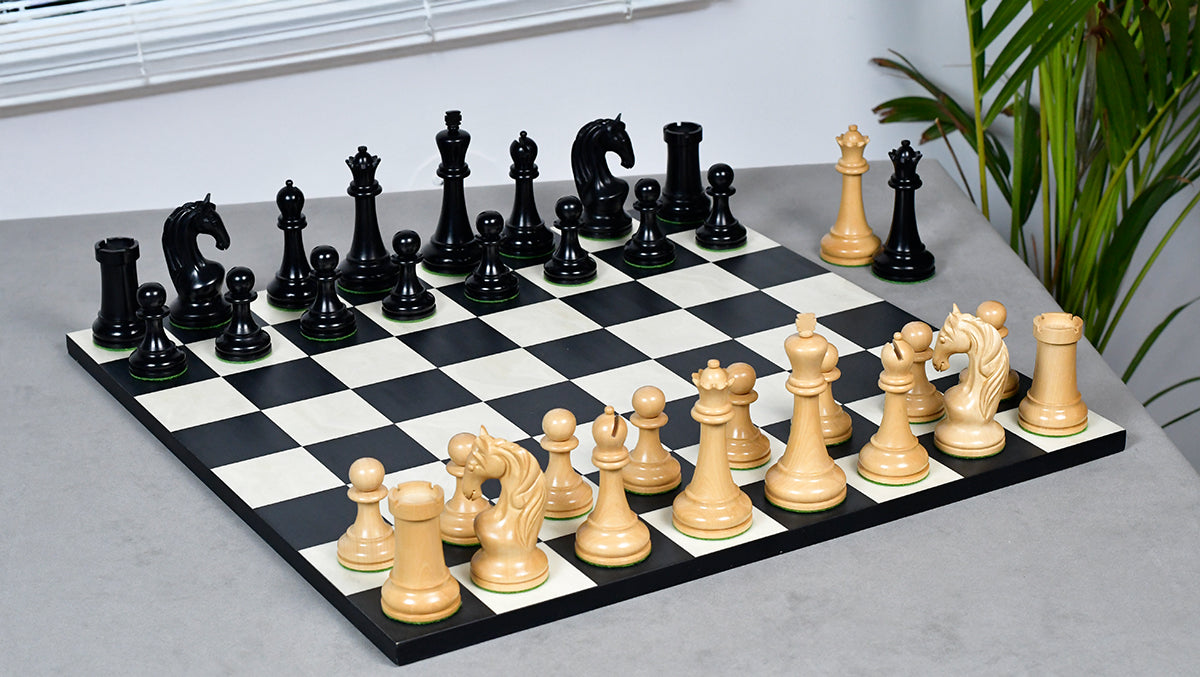 Reproduced 1963-1966 Piatigorsky Cup Chess Pieces in Ebony / Boxwood - 4.2" King