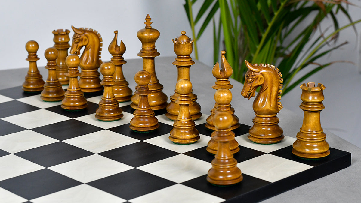 War Admiral Antiqued Chess Pieces – 4.4" King – Handcrafted Staunton Design in Ebony Wood & Antiqued Boxwood