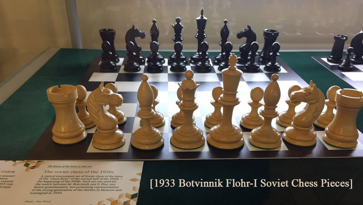 1933 Botvinnik Flohr-I Soviet Chess Pieces in Ebony / Boxwood - 4" King
