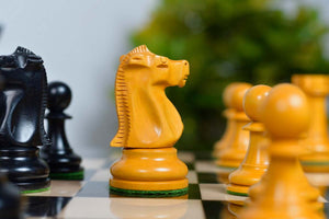 1972 Fischer Spassky Staunton Pattern Chess Pieces V2.0 in Ebonized Wood & Antique Boxwood - 3.78" King