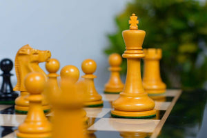 1972 Fischer Spassky Staunton Pattern Chess Pieces V2.0 in Ebonized Wood & Antique Boxwood - 3.78" King