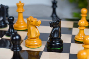 1972 Fischer Spassky Staunton Pattern Chess Pieces V2.0 in Ebonized Wood & Antique Boxwood - 3.78" King