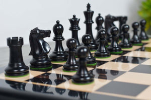1972 Fischer Spassky Staunton Pattern Chess Pieces V2.0 in Ebonized Wood & Antique Boxwood - 3.78" King