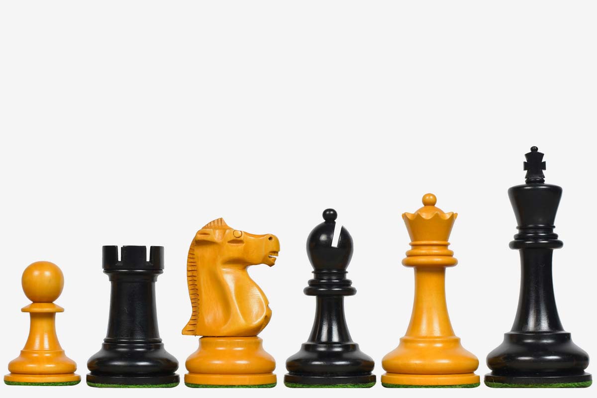 1972 Fischer Spassky Staunton Pattern Chess Pieces V2.0 in Ebonized Wood & Antique Boxwood - 3.78" King