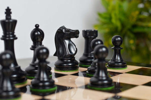 1972 Fischer Spassky Staunton Pattern Chess Pieces V2.0 in Ebonized Wood & Antique Boxwood - 3.78" King