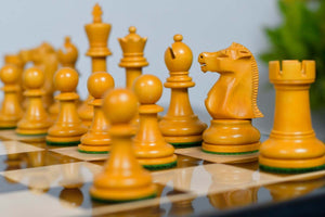 1972 Fischer Spassky Staunton Pattern Chess Pieces V2.0 in Ebonized Wood & Antique Boxwood - 3.78" King