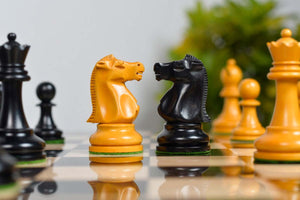 1972 Fischer Spassky Staunton Pattern Chess Pieces V2.0 in Ebonized Wood & Antique Boxwood - 3.78" King