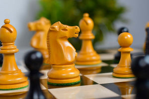 1972 Fischer Spassky Staunton Pattern Chess Pieces V2.0 in Ebonized Wood & Antique Boxwood - 3.78" King