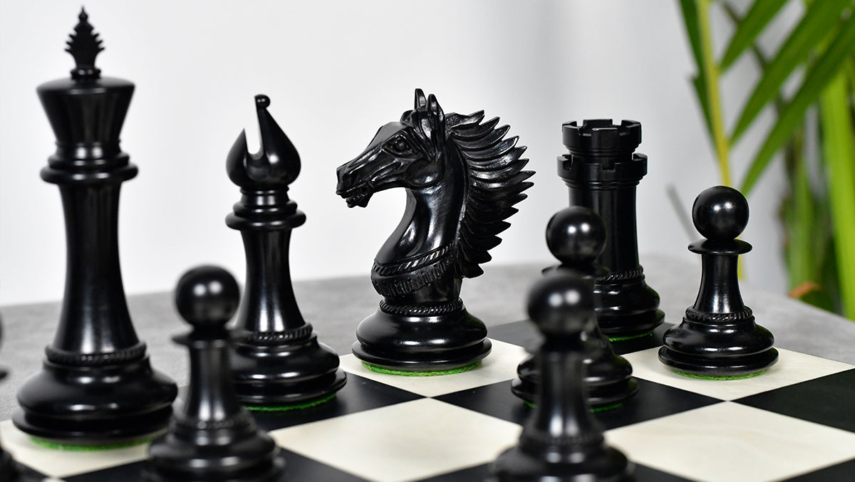 The Mustang Series Wooden Triple Weighted Chess Pieces in Ebony / Boxwood - 4.4" King