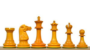 Circa 1887 Turner Teich Soviet-Staunton Style Weighted 4" Chess Pieces in Ebony & Golden Antique Boxwood - 1700 Grams Weight