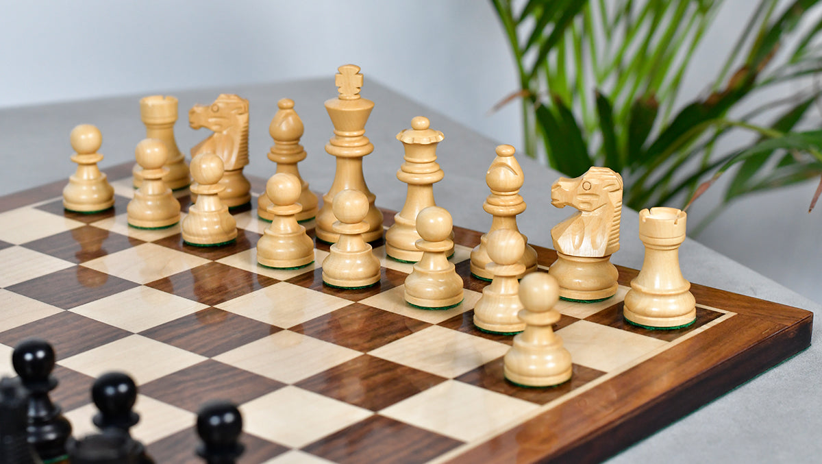 French Lardy Exclusive Wooden Chess Pieces – Handcrafted Ebonized & Boxwood | 3" King with Extra Queen