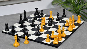1900s' Marshall Staunton Pattern Chess Pieces in Ebony / Antiqued Boxwood with King Side Stamping - 3.75" King