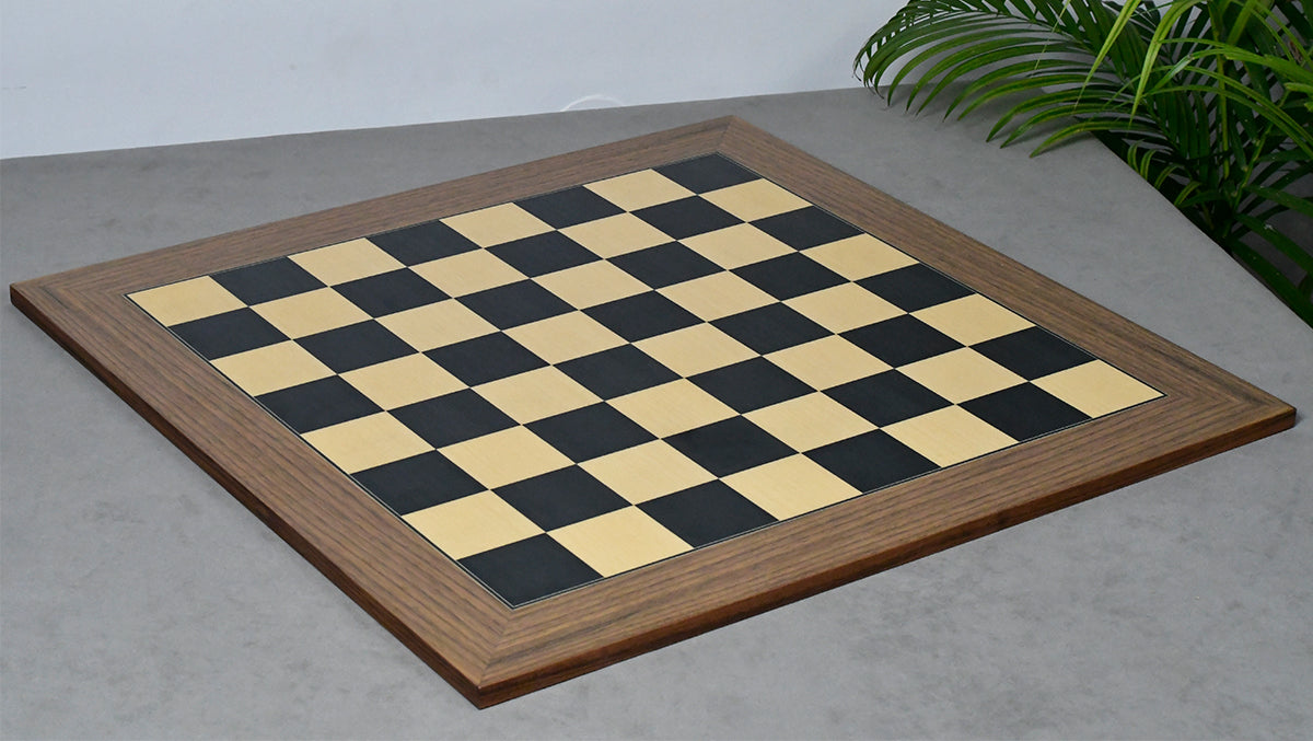 Combo Of Circa 1887 Turner Teich Soviet-Staunton Style Weighted 4" Chess Pieces in Ebony & Antiqued Boxwood With Wooden Deluxe Black Dyed Poplar & Sycamore with Matte Finish Chess Board