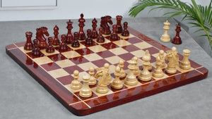 New Indian-American Luxury Series Triple Weighted Chess Pieces in Bud Rosewood(Padauk) / Boxwood Ver 2.0 - 4.4" King