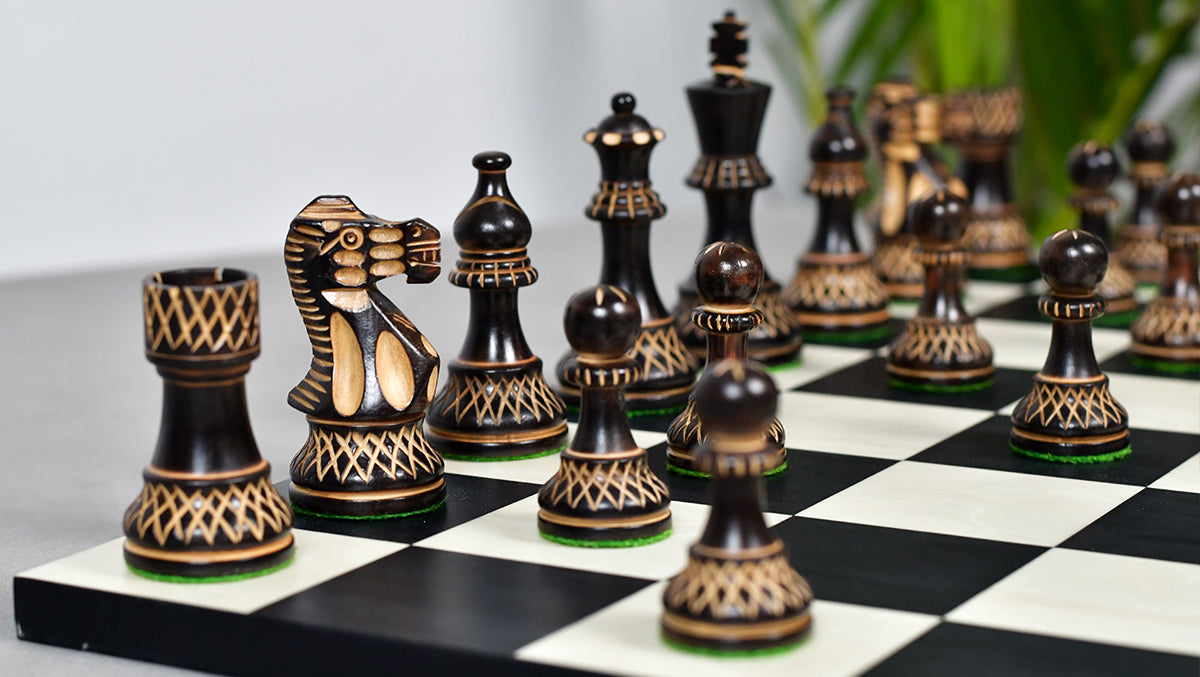 Burnt Blazed Series Handcarved Chess Pieces in Burnt Box Wood - 3.8" King - Best Seller