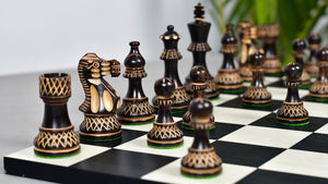Burnt Blazed Series Handcarved Chess Pieces in Burnt Box Wood - 3.8" King - Best Seller