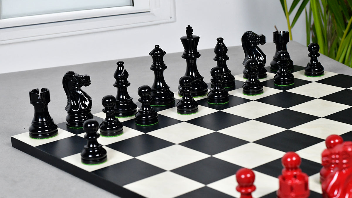 Smokey Staunton Series Painted Chess Set - Chess Pieces Only - Black and Red Painted Boxwood - 3.8" King
