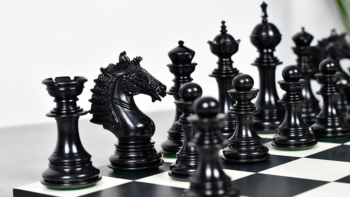 The Sikh Empire Series Triple Weighted Wooden Handmade Chess Pieces in Genuine Ebony Wood and Indian Boxwood - 4.5" King with Extra Queens