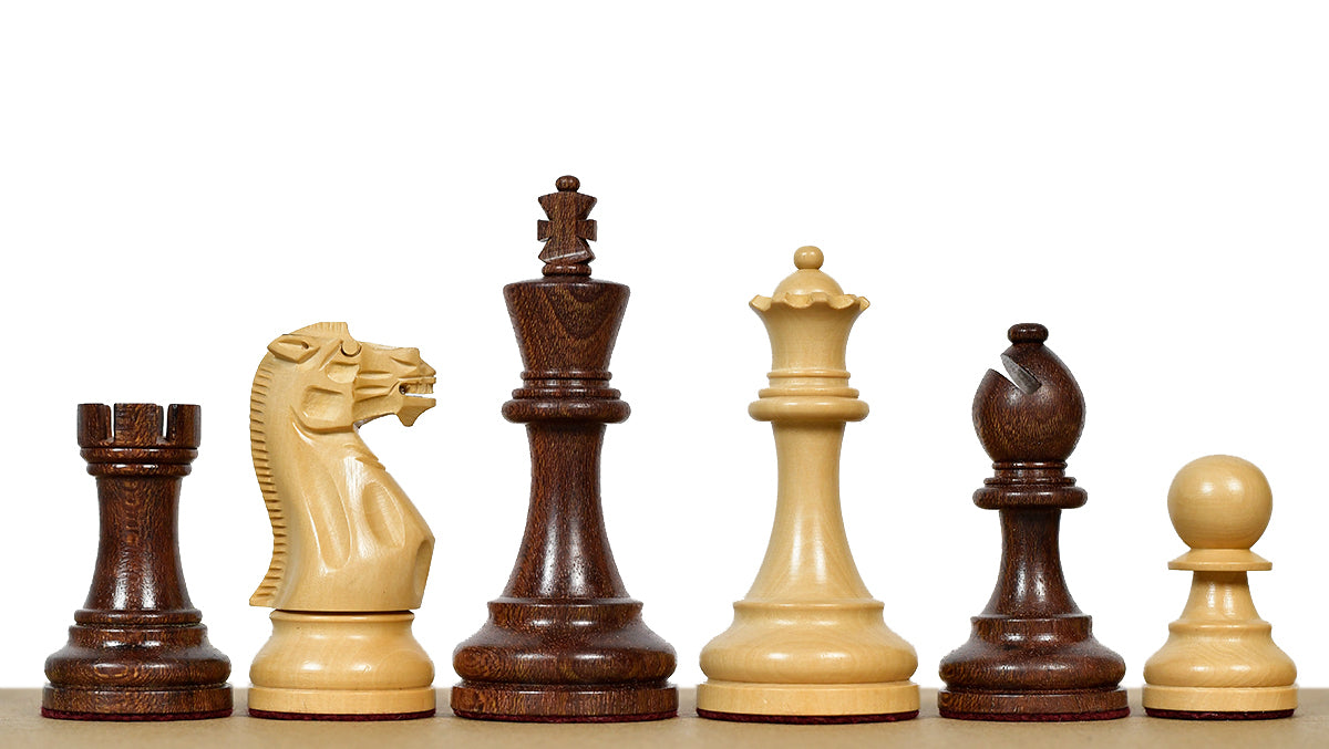 The Judit Polgar Repro Staunton Weighted Tournament Chess Pieces in Anjan Wood & Boxwood 3 ¾ Inch King - 1000 Grams