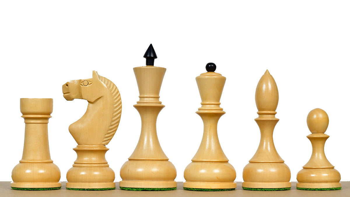 Circa 1930s "Leningrad Schoolboy" 4.2 inch King Soviet Chess Pieces in Ebonized & Boxwood - 1530 grams