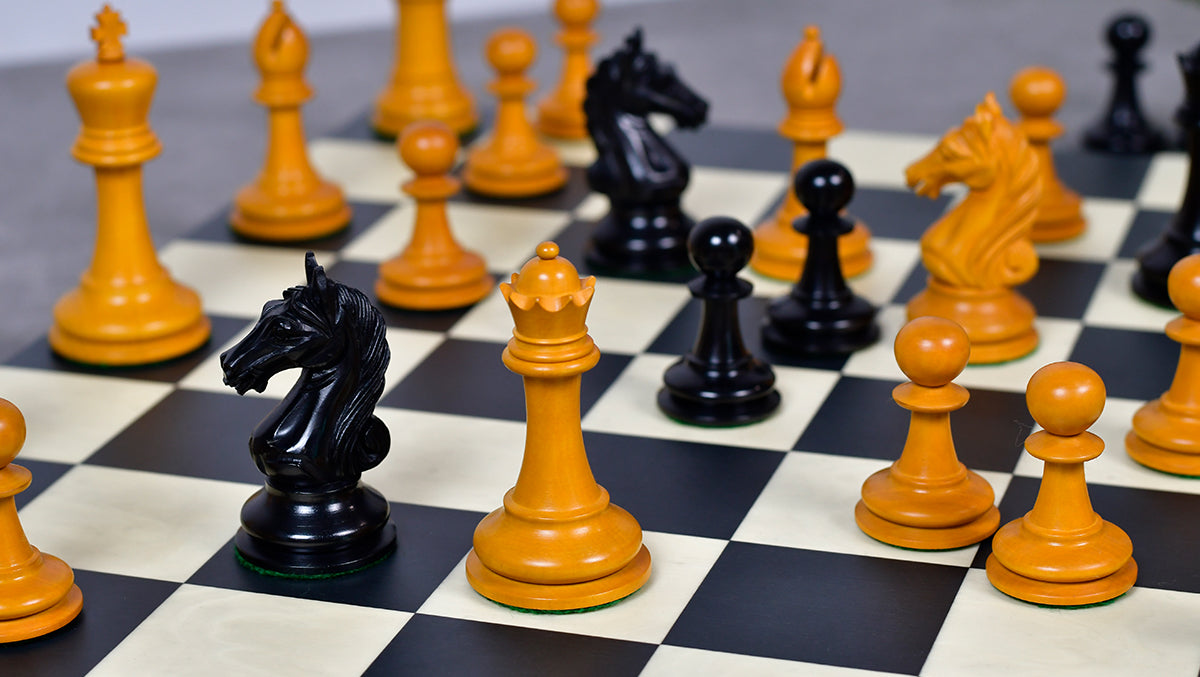 4.0'' The Ancient Indian Warrior Staunton Luxury Series Chess Pieces in Ebony / Antiqued Box Wood - 1660 Grams