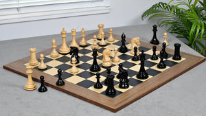 Combo Of 4.4 Inch Luxury Imperial Collector Series Artisan Chess Pieces Triple Weighted in Ebony and Boxwood With Wooden Black Dyed Poplar Sycamore Chess Board