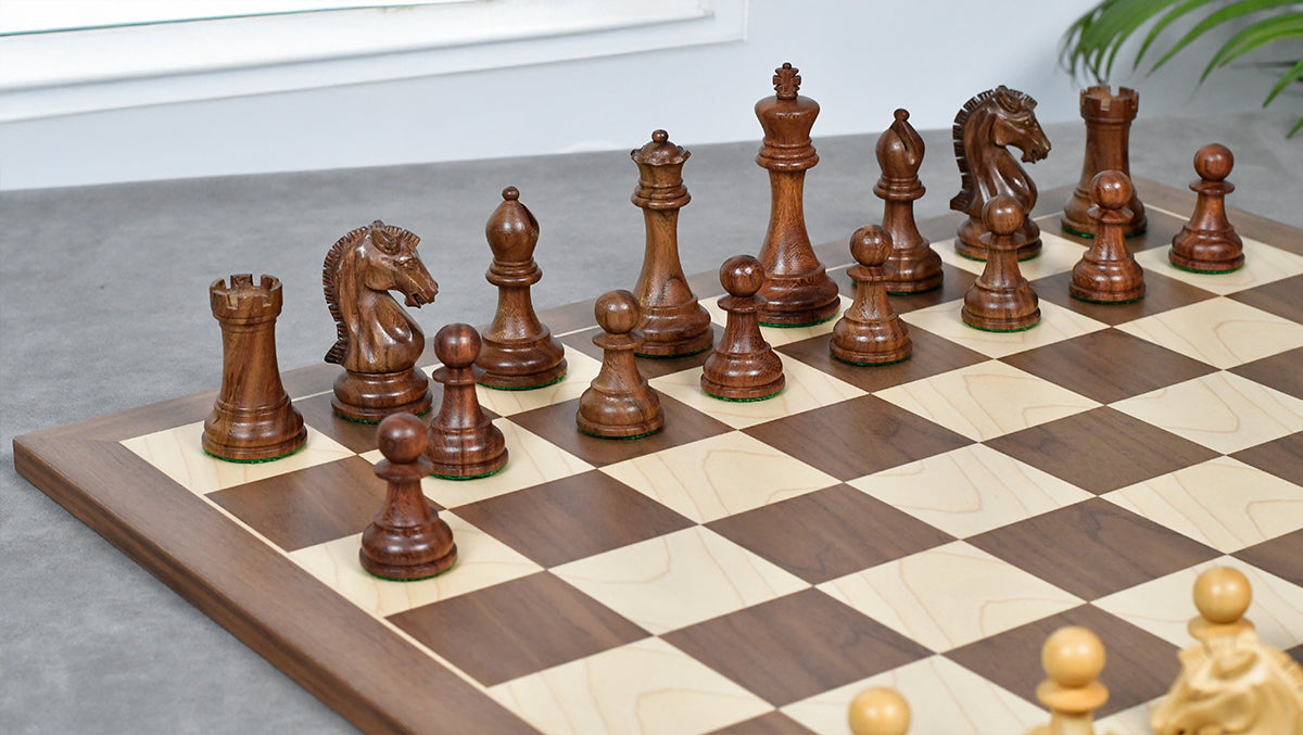 Craftsman Knight Staunton Chess Pieces in Sheesham Wood & Boxwood - 3.9" King - Best Seller