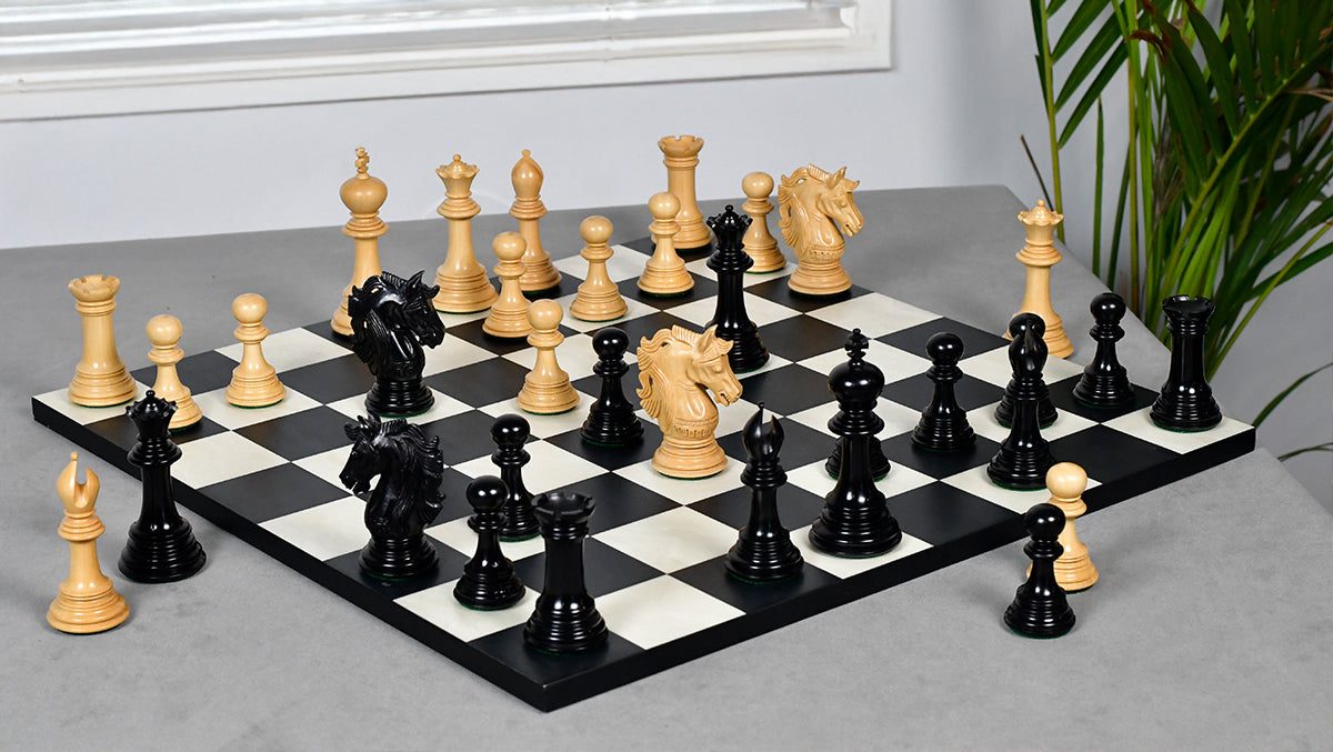 Crown Heritage Series Luxury Chess Pieces in Ebony Wood & Natural Boxwood 4.3” King