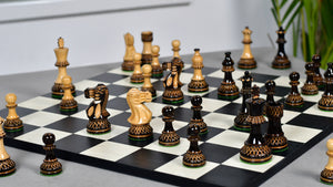 Burnt Blazed Series Handcarved (Lacquerd) Chess Pieces in Burnt Boxwood - 3.8" King