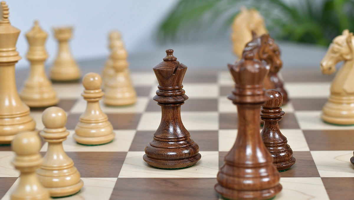 3.8" New Columbian Staunton Series Chess Pieces in Sheesham Wood & Boxwood - 1100 grams