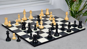 1849 Original Staunton Pattern Wooden Heavy Chess Pieces in Ebony / Boxwood with King Side Stamping - 3.75" King