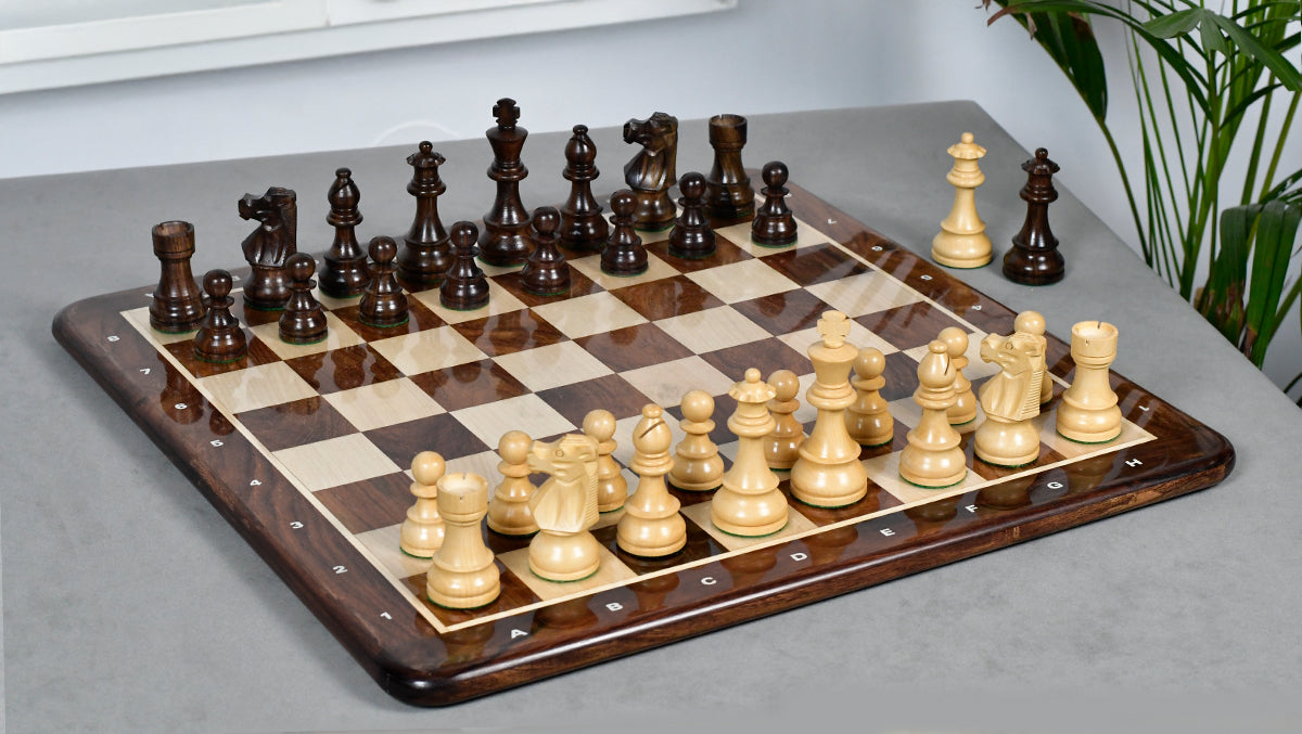 French Lardy Exclusive Weighted Chess Pieces in Sheesham Wood / Box wood - 3.75" Extra Queens