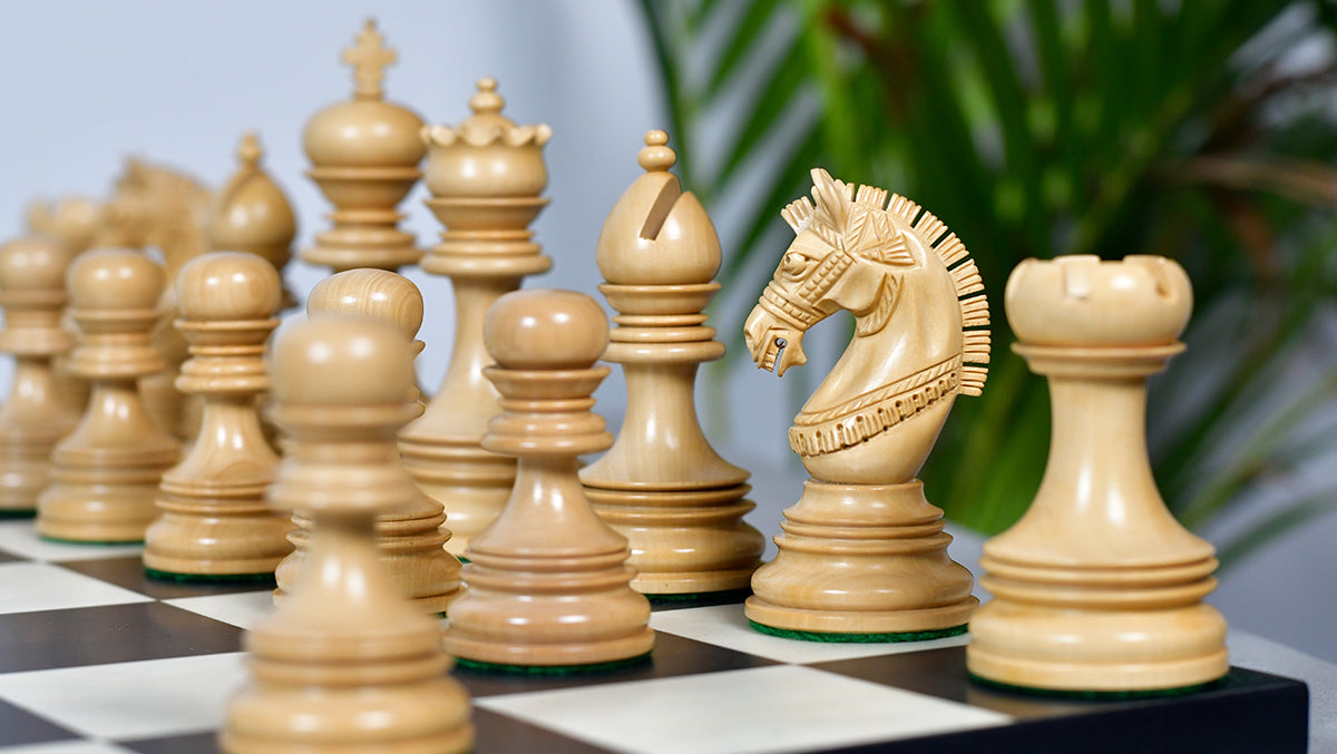 Indian Chetak II Customized Lead Weighted Luxury Chess Pieces in Ebony wood / Boxwood - 4.3" King extra Queens