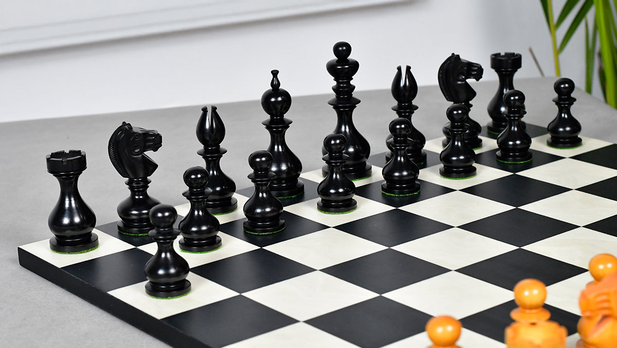 Antique Dublin Calvert Chess Pieces in Ebonized & Antiqued Boxwood 4.1" King - 850 Grams