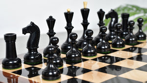 Combo Of 1950s' Botvinnik Tournament Soviet Era Chess Pieces in 4.4 inch King Ebonized Boxwood - 1480 Grams Weight With Solid Wooden Indian Chess Board in Genuine Ebony Wood & Maple Wood with Sheesham Wood Border