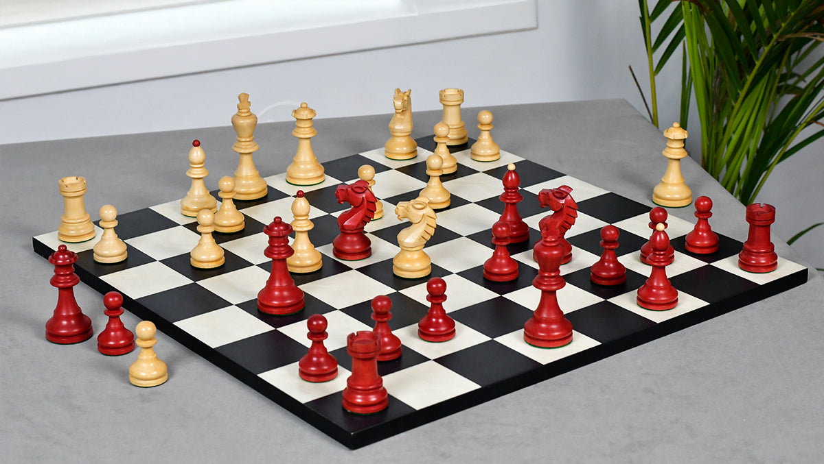 Special Edition Reproduced Vintage 1950's Circa Bohemia Staunton Series German Chess Pieces in Stained Crimson Boxwood - 3.89" King