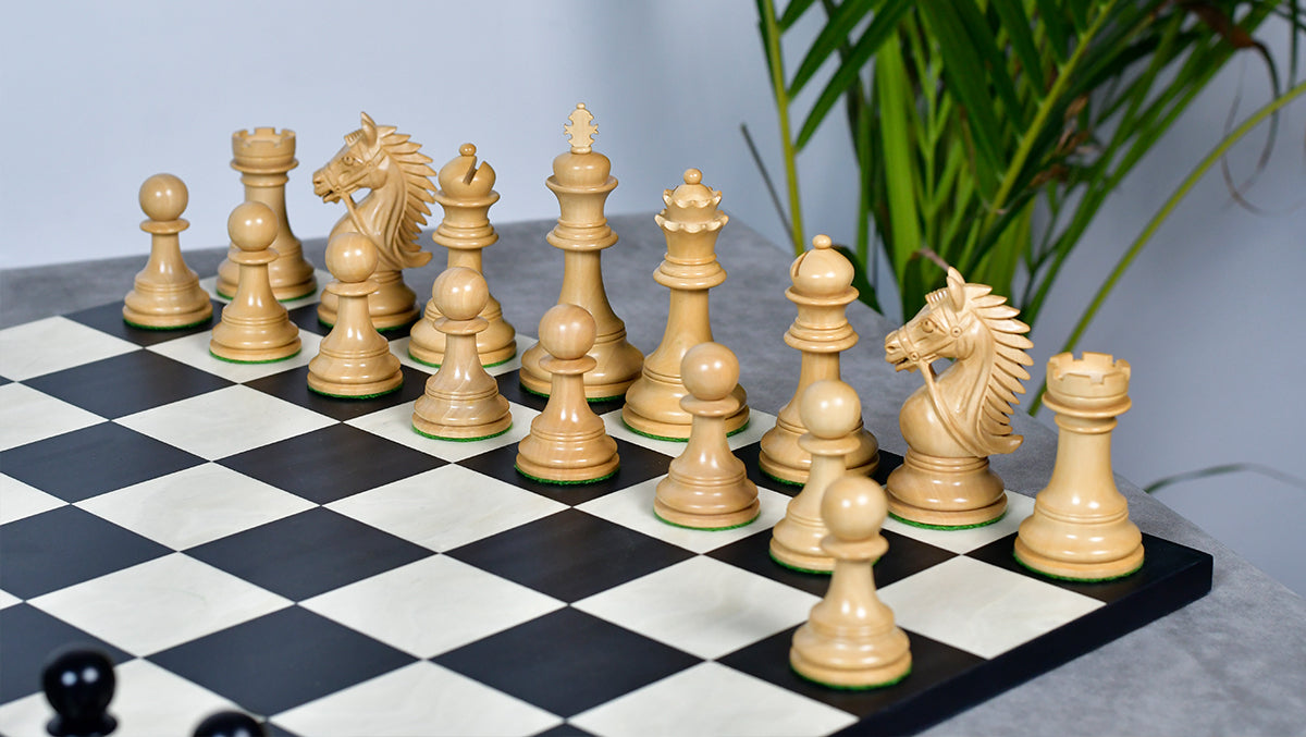 The Bridle Series Luxury Triple Weighted Chess Pieces in Ebony Wood / Boxwood - 4.2" King