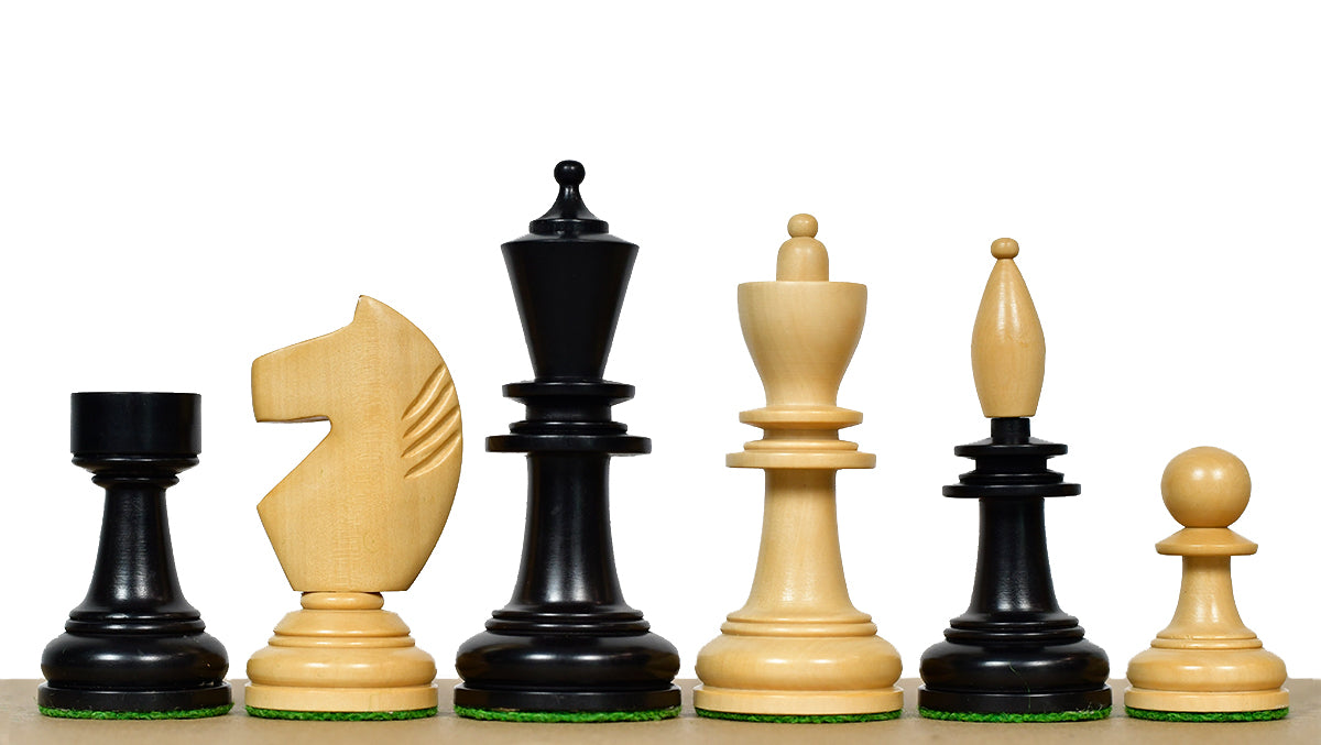 3.9" Hungarian Chess Pieces in Ebonized Boxwood & Natural Boxwood - 1300 Grams