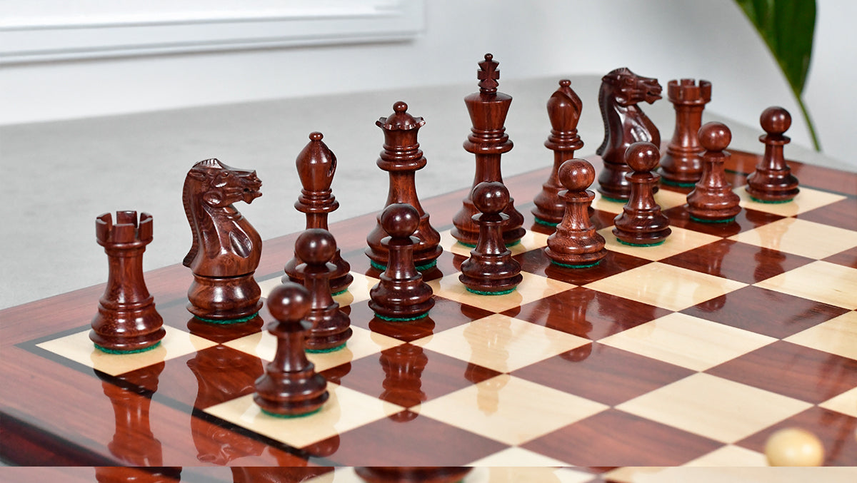 Classic 101 Staunton Series Club Size Weighted Chess Pieces in Bud Rosewood & BoxWood - 3.0" King