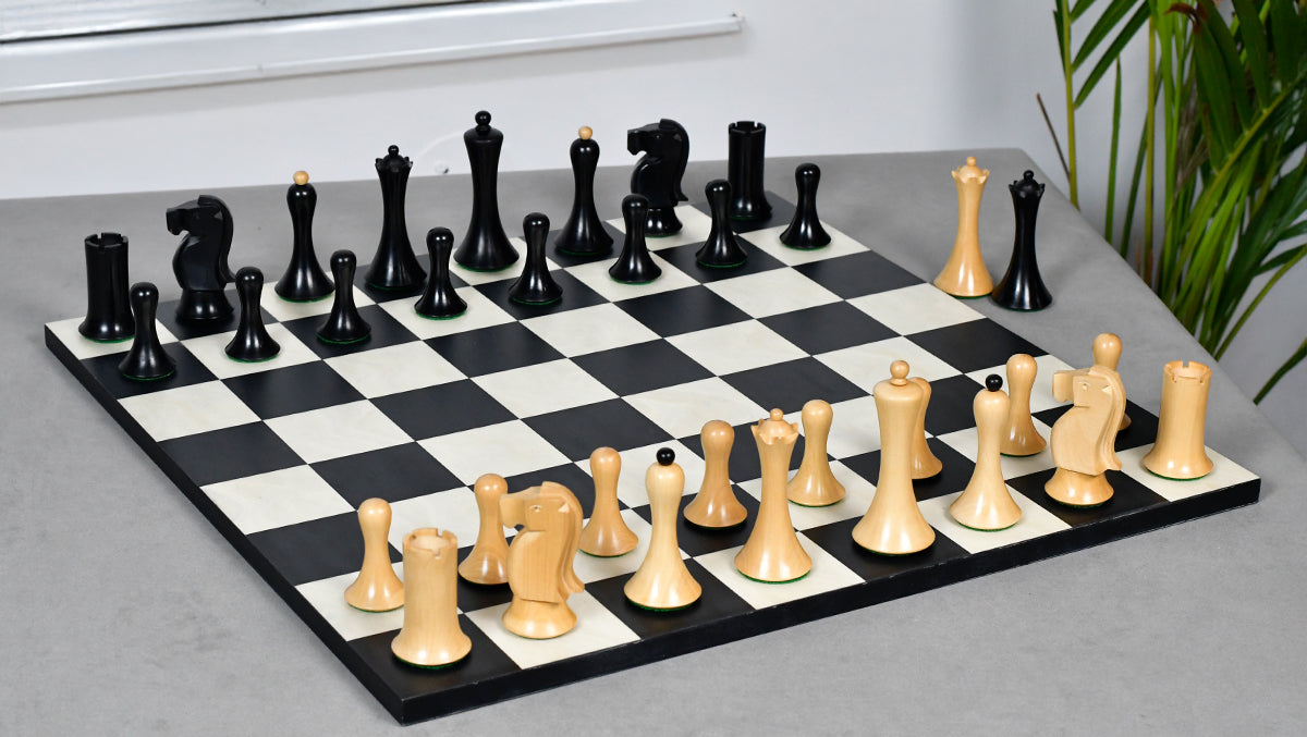 Minimalist Soviet-Style Chess Pieces In Ebonized & Boxwood - 3.7” King