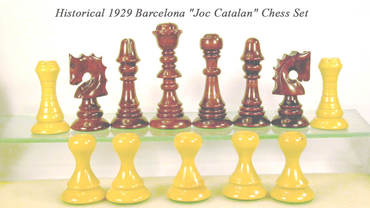 Historic 1929 Barcelona "Joc Catalan" Chess Pieces in Ebony & Boxwood - 4.3" King
