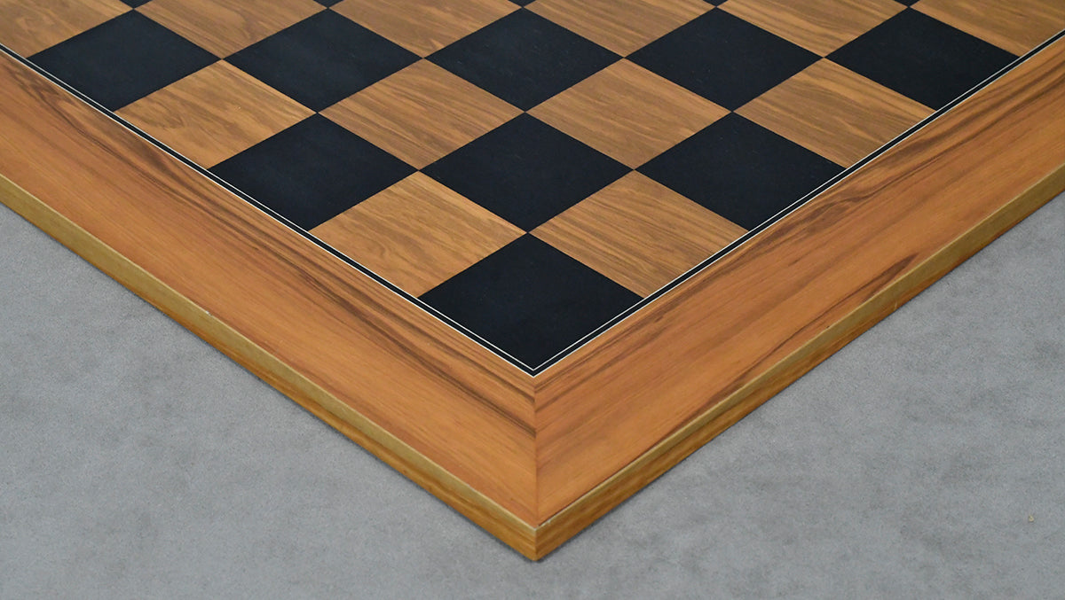 Combo Of The 1973 Philippines Repro International Tournament Chess Pieces in 4.2 Inch King Ebonized & Distressed Antique With Wooden Black Dyed Poplar Olive Chess Board