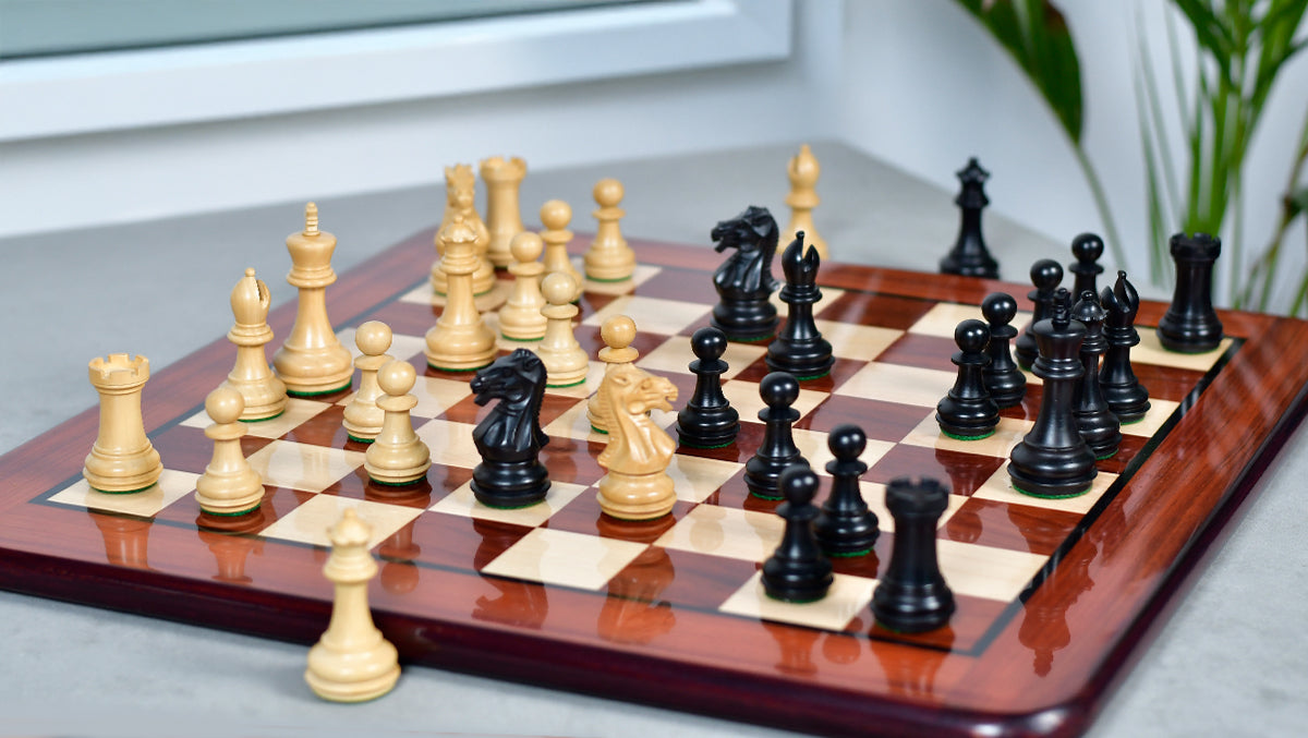 Laughing Knight Staunton Series Chess Pieces in Ebonized & Boxwood - 3.0" King